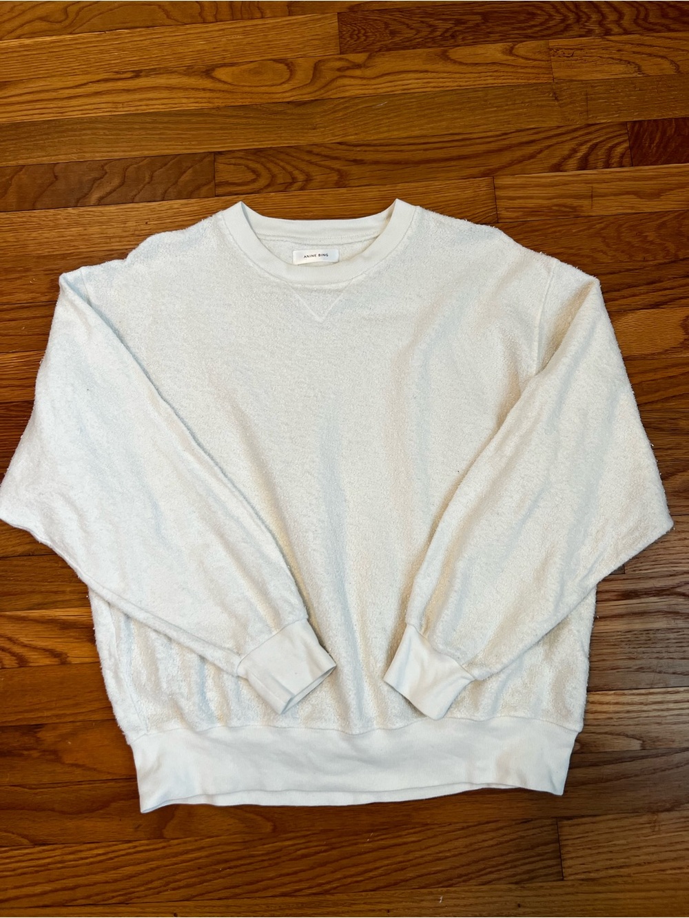 Anine Bing Lou Crew Neck Textured Sweatshirt, Off White